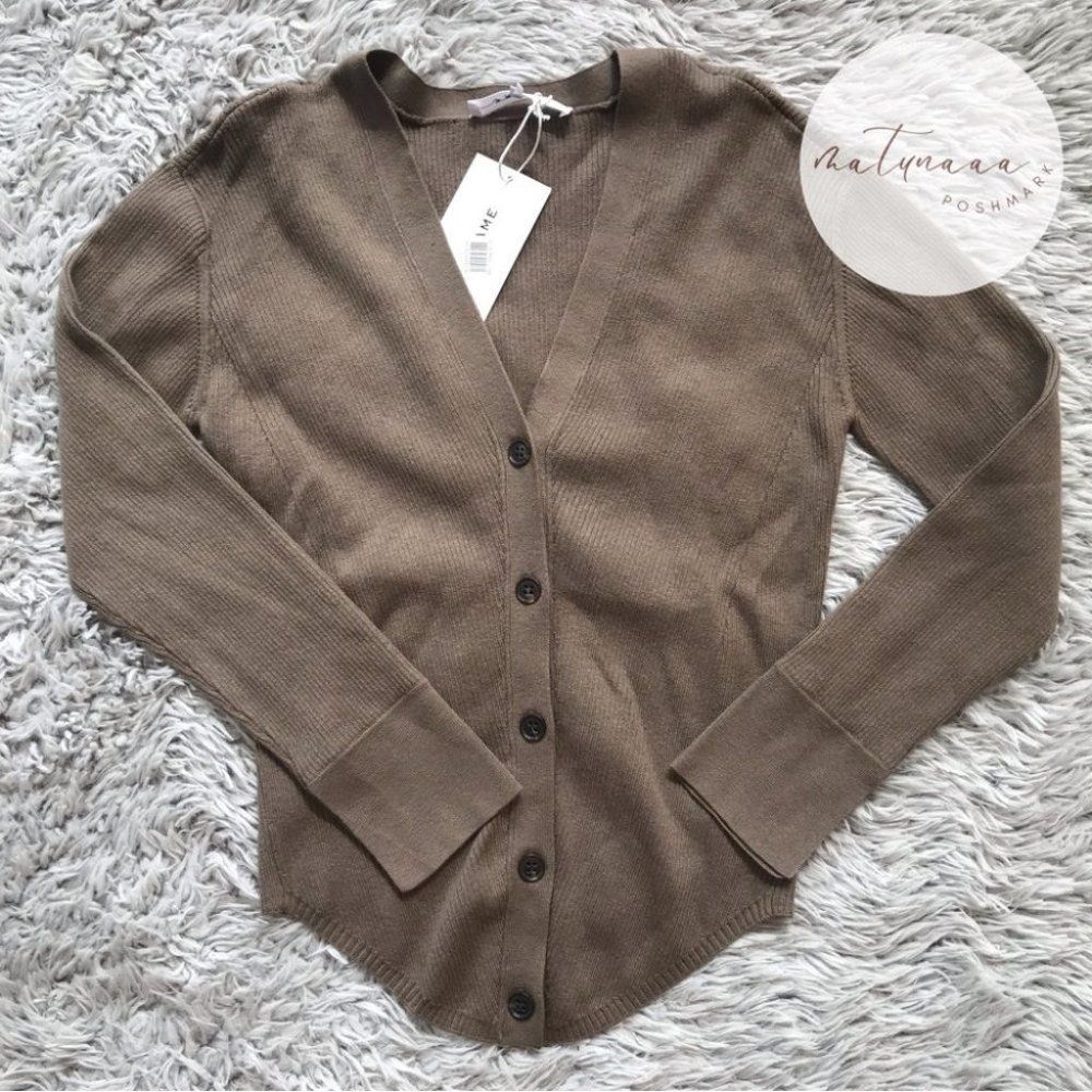 Frame Phoebe Mini Rib Fitted Cardigan in Desert XS